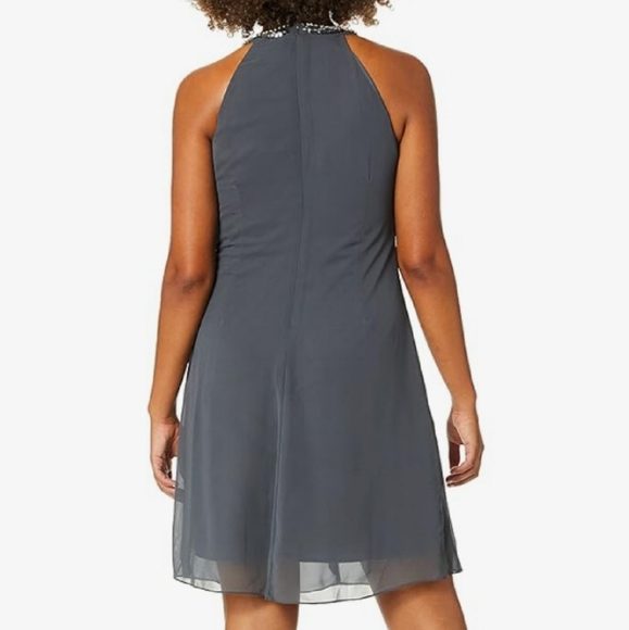 Nwt SLNY steel gray flowy embellished cocktail dress - Picture 2 of 10